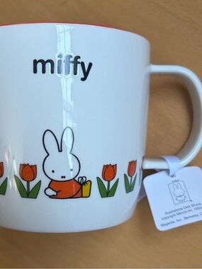 Miffy by Magenta White Mug with Orange Flowers & interior and Tulip Border NWT